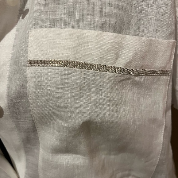 Lafayette 148 New York Sublime Justice Linen Collared Short Sleeve Blouse, sz M - Picture 4 of 6